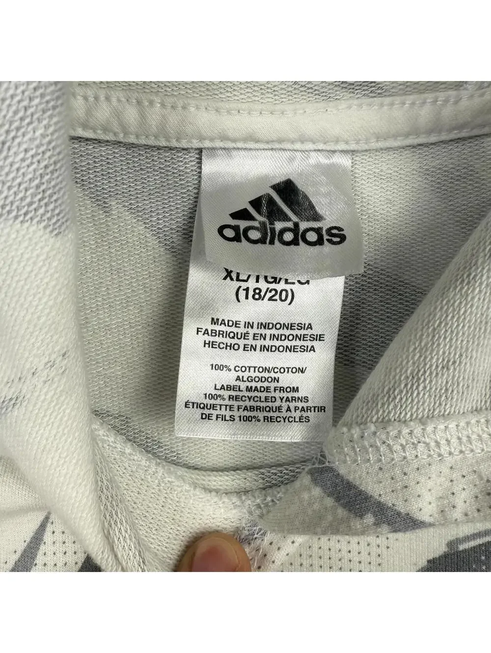 Adidas Youth Lightweight Hoodie White Gray Jungle Camo Size XL 16-18 EUC 010